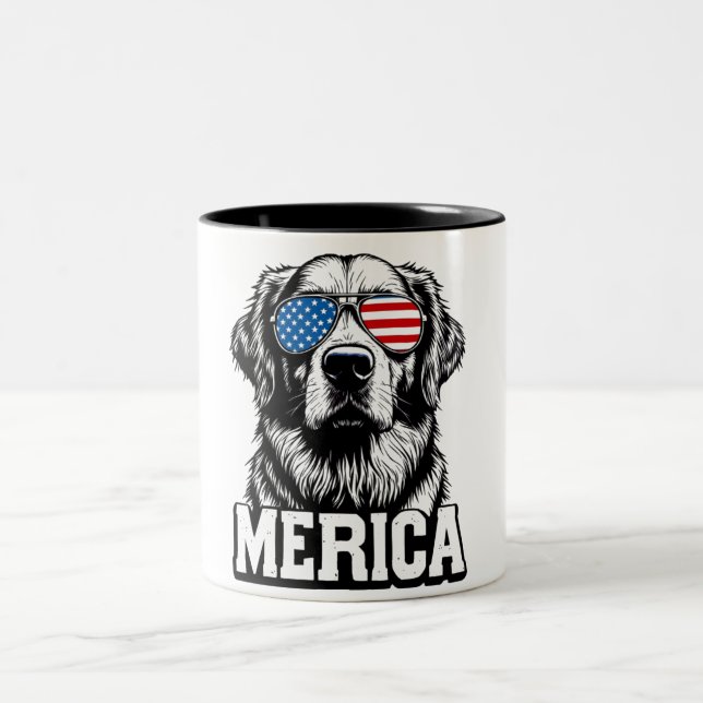 Caneca De Café Em Dois Tons Retriever de Ouro atriótico (Centro)