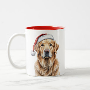 Caneca De Café Em Dois Tons Retriever de ouro com Santa Hat