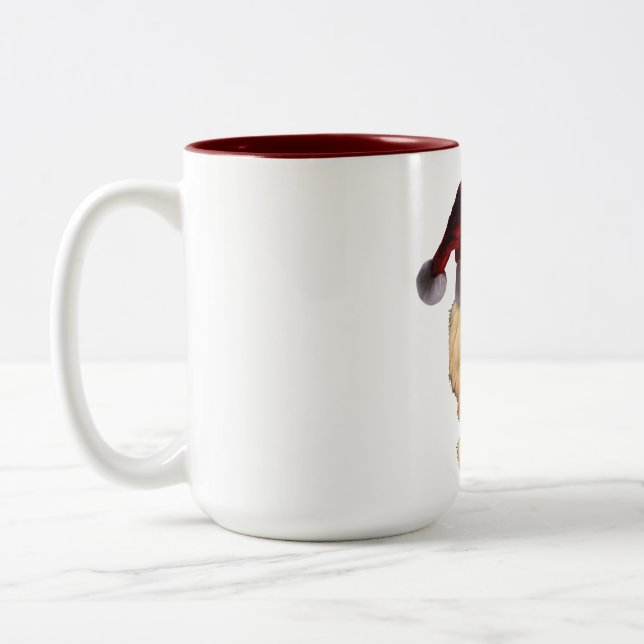 Caneca De Café Em Dois Tons Retriever ouro em um Chapéu do Papai Noel (Esquerda)