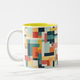 Caneca De Café Em Dois Tons Retro Color Blocks Abstrato Meio século Modern