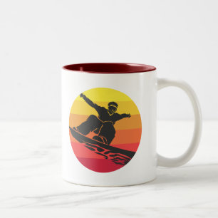 Caneca De Café Em Dois Tons Retro de Salto do Quadro de Snowboard