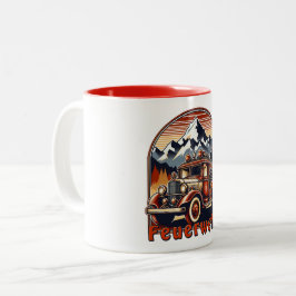 Caneca De Café Em Dois Tons Retro-Feuerwehrauto & Berg