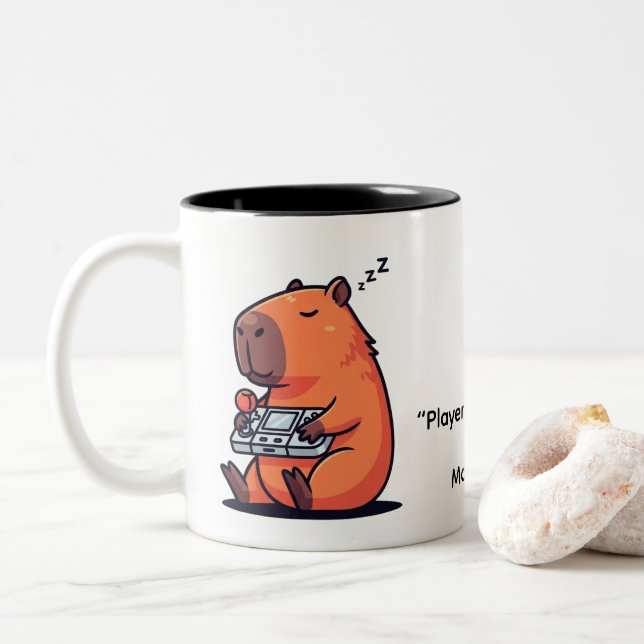 Caneca De Café Em Dois Tons Retro Gamer Capybara Mug – Old School Vibes (Com Donut)