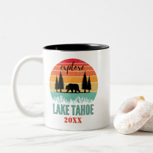 Caneca De Café Em Dois Tons Retro Lago Tahoe California Souvenir Personalizado