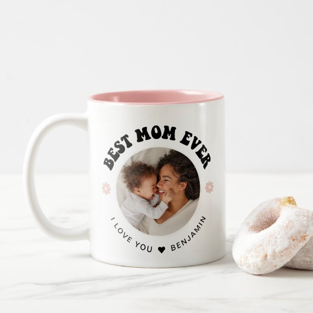 Caneca De Café Em Dois Tons Retro Melhor Mãe De Sempre | Foto (Com Donut)