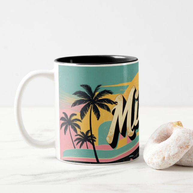 Caneca De Café Em Dois Tons Retro Miami Sunshine (Com Donut)