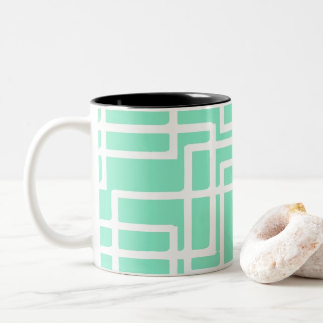Caneca De Café Em Dois Tons Retro Modern Retângulos Em Água Dilúida (Com Donut)
