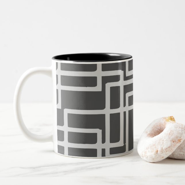 Caneca De Café Em Dois Tons Retro Moderno Quadrados de Ardósia Branqueada em C (Com Donut)