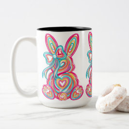 Caneca De Café Em Dois Tons Retro Neon Abstract Swirl Easter Bunny Graphic