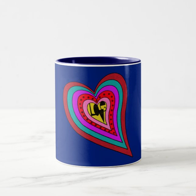 Caneca De Café Em Dois Tons Retro Psychedelic Love Heart Coffee (Centro)