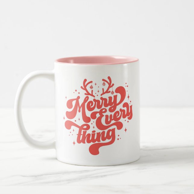 Caneca De Café Em Dois Tons Retro Red White Feliz tudo Feliz Natal (Esquerda)