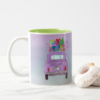 Caneca De Café Em Dois Tons Retro Retro Roxo Fiat 500 com presentes de Natal