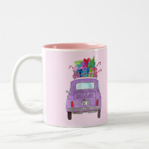 Caneca De Café Em Dois Tons Retro Retro Roxo Fiat 500 com presentes de Natal