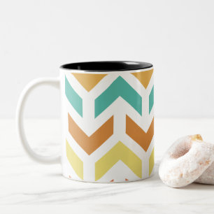 Caneca De Café Em Dois Tons Retro Setas Chevron Laranja Turquesa Dourado