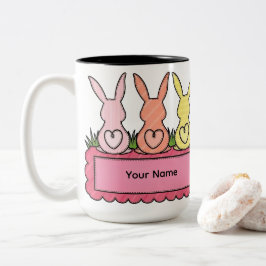 Caneca De Café Em Dois Tons Retro Stitched Easter Bunny Trio Custom Text Banne