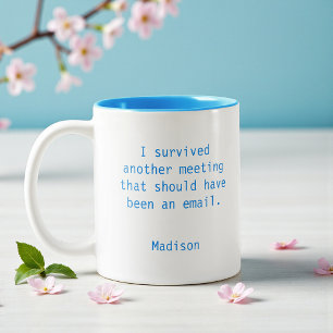 Caneca De Café Em Dois Tons Reunião de Escritório Divertida Sobrevivente Perso