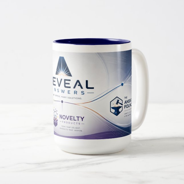 Caneca De Café Em Dois Tons Revelar Respostas (Frente Esquerda)