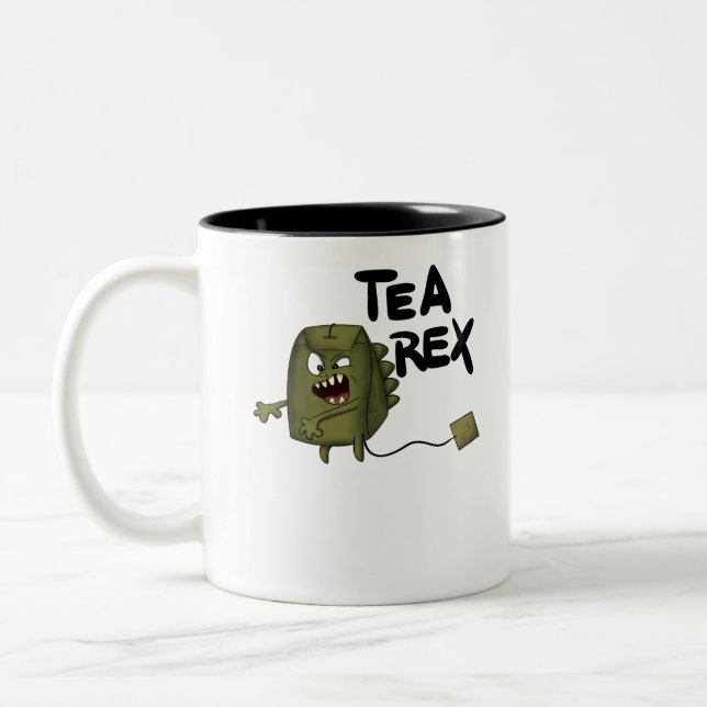 Caneca De Café Em Dois Tons rex do chá, dinossauro engraçado (Esquerda)