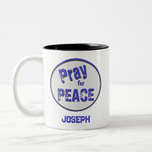 Caneca De Café Em Dois Tons Reze pela Paz Grunge Font
