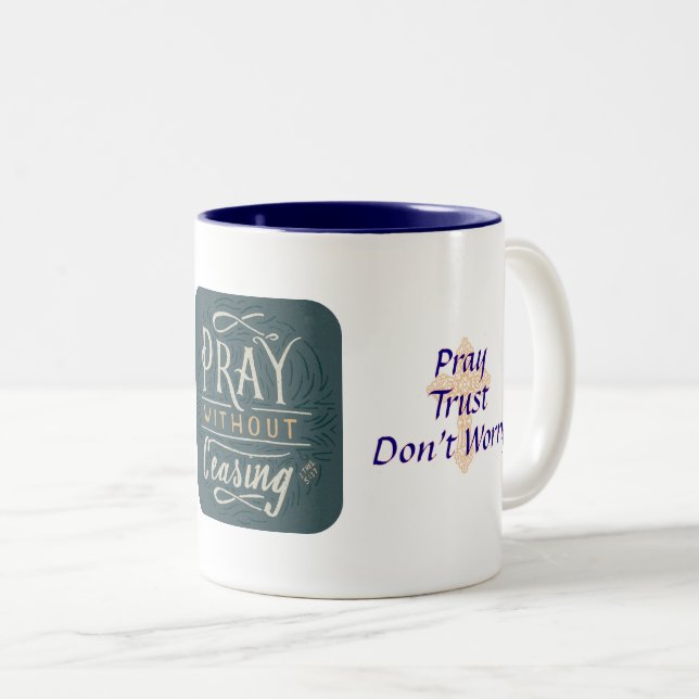 Caneca De Café Em Dois Tons Reze Sem Cessar - Mug (Frente Esquerda)