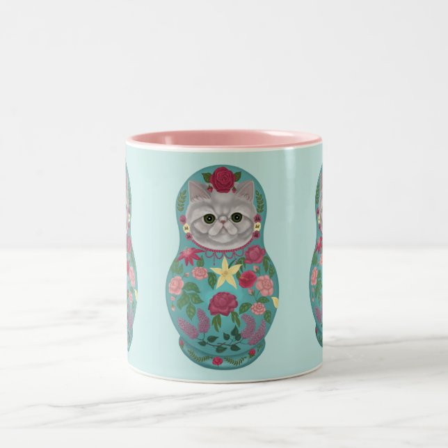Caneca De Café Em Dois Tons Rico Floral Meowtreshka Mug (Centro)