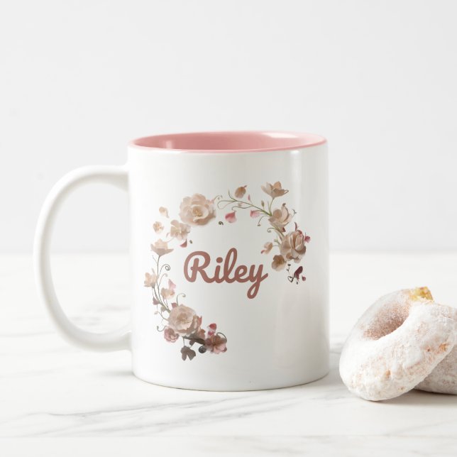 Caneca De Café Em Dois Tons Riley Floral Mug (Com Donut)