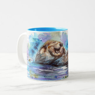 Caneca De Café Em Dois Tons Rindo da caneta de pintura de aquarela externa