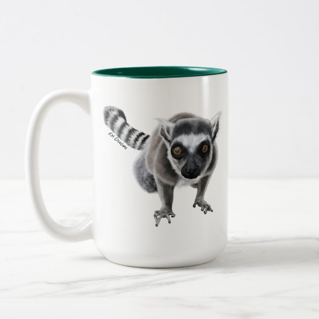 Caneca De Café Em Dois Tons Ringtail Lemur - 15oz Cã Cerâmica (Esquerda)
