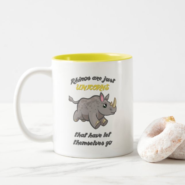 Caneca De Café Em Dois Tons Rinocerontes são Unicórnios (Com Donut)