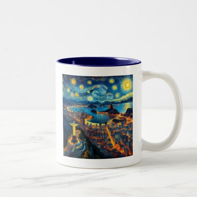 Caneca De Café Em Dois Tons Rio de Janeiro Brasil Fria Noite (Direita)