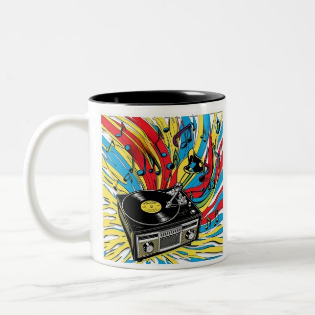 Caneca De Café Em Dois Tons Ritmo Retro – Tocadiscos de los 80 (Esquerda)