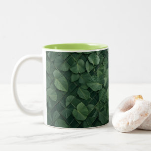 Caneca De Café Em Dois Tons Ritmo Verdant: Grelha Folha Tropical