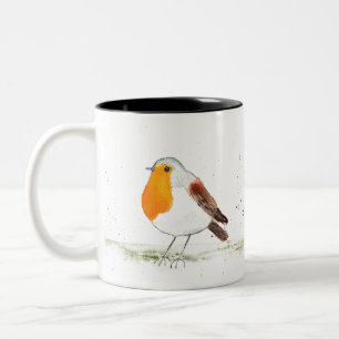 Caneca De Café Em Dois Tons Robin Watercolor