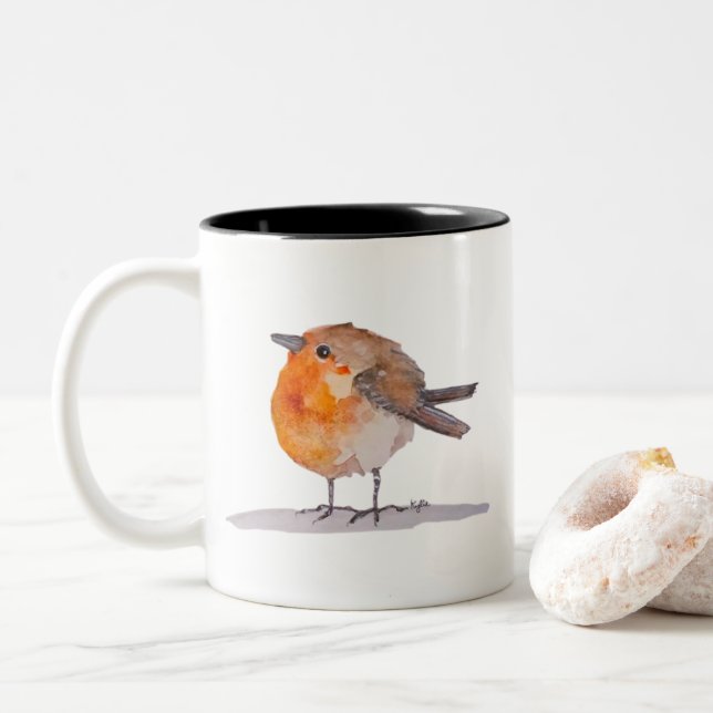 Caneca De Café Em Dois Tons Robin Watercolor (Com Donut)