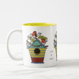 Caneca De Café Em Dois Tons Robins Com Airelas E Birdhouse