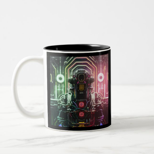 Caneca De Café Em Dois Tons Robô 1 caneca preta de dois tons (Esquerda)