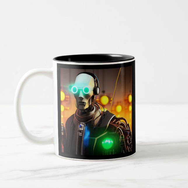 Caneca De Café Em Dois Tons Robô 2 caneca preta de dois tons (Esquerda)