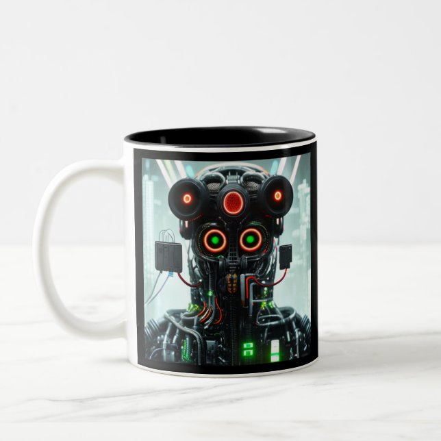 Caneca De Café Em Dois Tons Robô 5 caneca preta de dois tons (Esquerda)