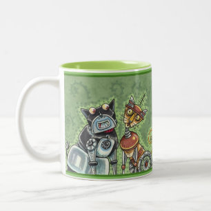 Caneca De Café Em Dois Tons ROBÔ ADORÁVEL E AMIGO FELINE Pet Engraçado