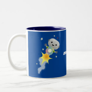 Caneca De Café Em Dois Tons Robô bonito voando em ilustração de desenho ani