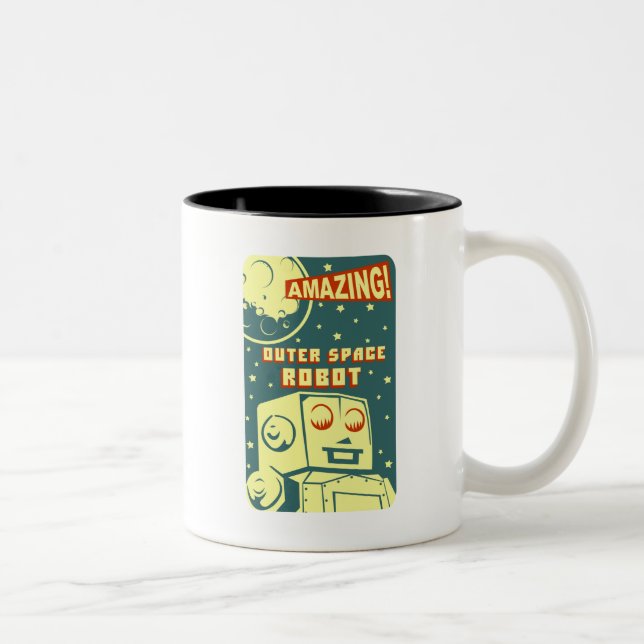 Caneca De Café Em Dois Tons Robô de espaço surpreendente (Direita)