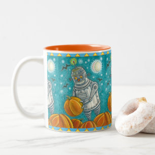 CANECA DE CAFÉ EM DOIS TONS ROBÔ ESCOLHENDO BOMBEIROS, HOMEM MECÂNICO HALLOWEE