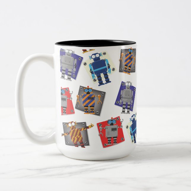 Caneca De Café Em Dois Tons Robô Mecânico Cartoon (Esquerda)