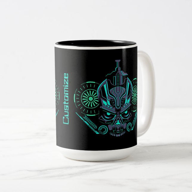 Caneca De Café Em Dois Tons Robo Skull (Frente Esquerda)