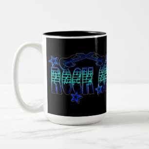 Caneca De Café Em Dois Tons Rocha azul do logotipo em guitarra & em estrelas