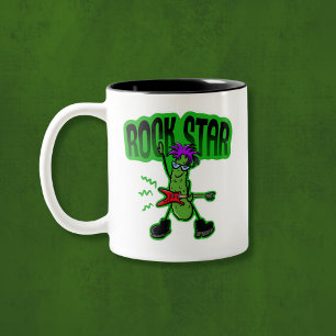Caneca De Café Em Dois Tons Rock Star Pickle - Cartoon Engraçado