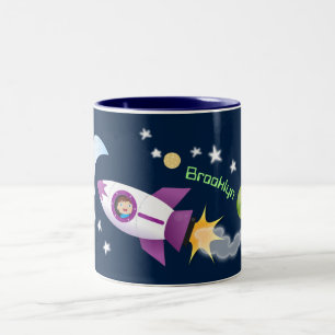 Caneca De Café Em Dois Tons Rockets em ilustração de desenhos animados espacia