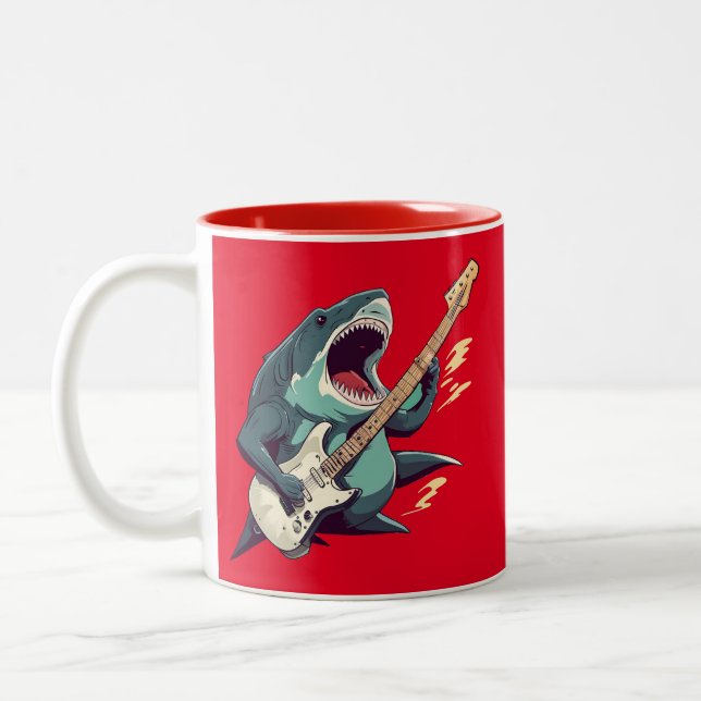 Caneca De Café Em Dois Tons Rocking Megalodon Kid's Mug (Esquerda)