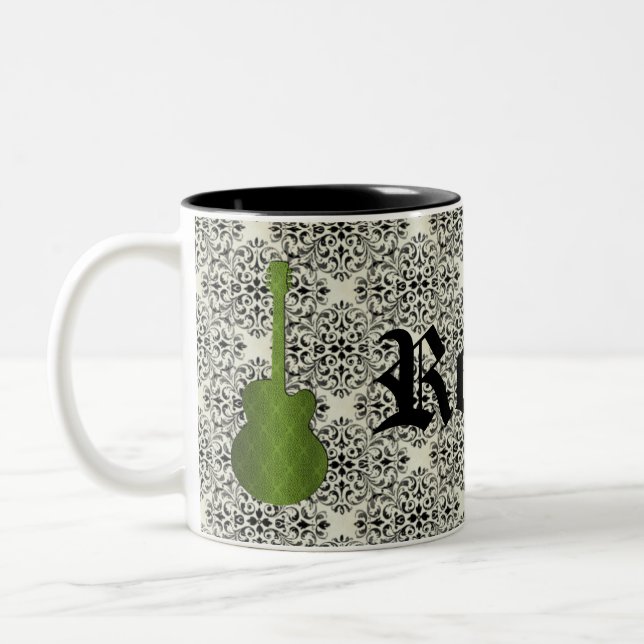 Caneca De Café Em Dois Tons Rockstar Damask Guitar Mug, Olive Green (Esquerda)