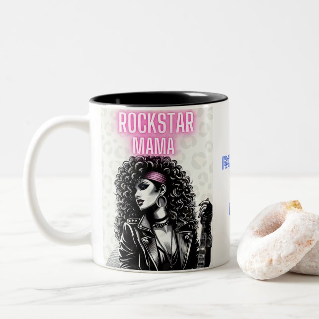 Caneca De Café Em Dois Tons Rockstar Mama: Mande Canalizar Sua Deusa Inner Roc (Com Donut)